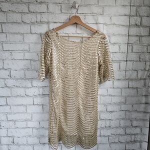 HAODUOYI Champaign Gold Sequin Dress, S